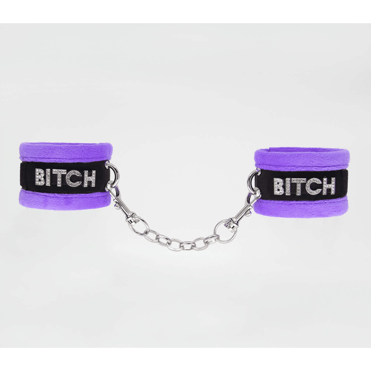 Love In Leather - Bitch Diamante Wrist Restraints | Purple
