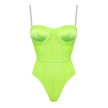 Love In Leather - Structured Fluro Green Mesh Bodysuit w/ Gold Chain Straps | Small