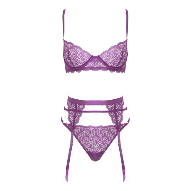 Love In Leather - Purple Two Piece Sexy Lingerie Set | Medium
