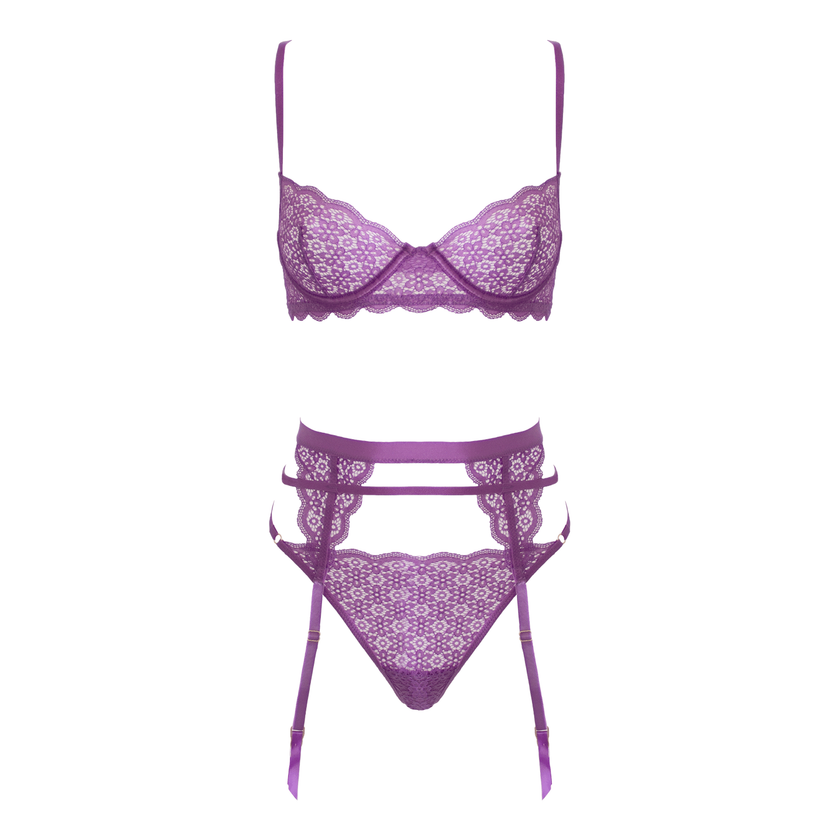 Love In Leather - Purple Two Piece Sexy Lingerie Set | Medium