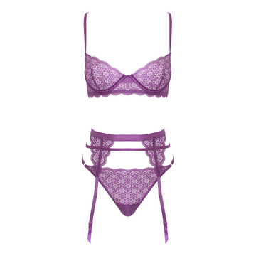 Love In Leather - Purple Two Piece Sexy Lingerie Set | Small