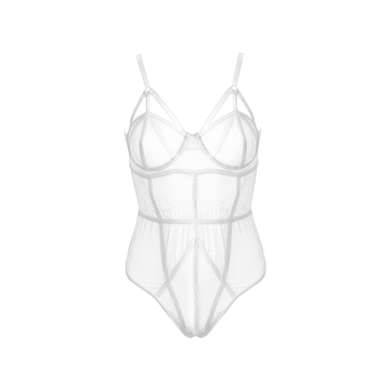 Love In Leather - Sheer White Panelled Bodysuit | Large
