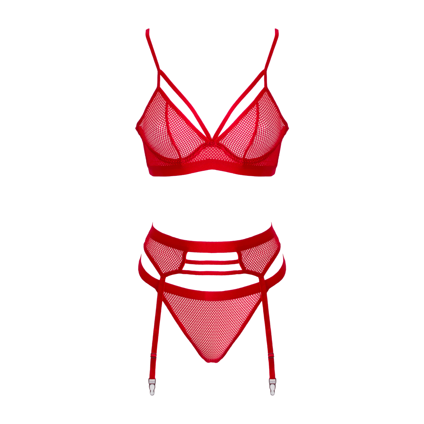 Love In Leather - Red Fishnet Two Piece Set | Extra Large