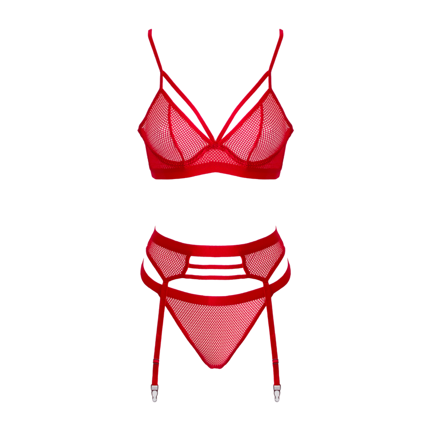 Love In Leather - Red Fishnet Two Piece Set | Large