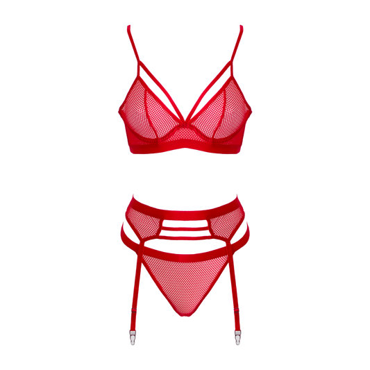 Love In Leather - Red Fishnet Two Piece Set | Extra Large