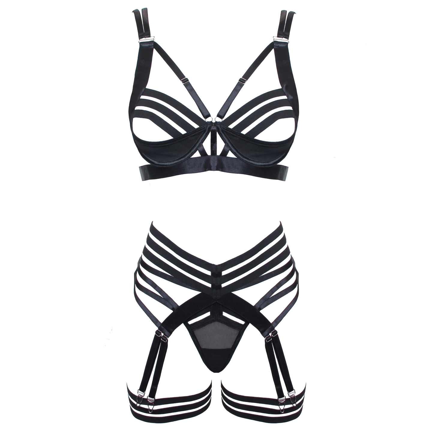 Love In Leather - Strappy Harness Lingerie Set | Large