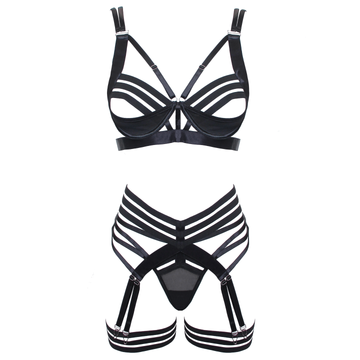 Love In Leather - Strappy Harness Lingerie Set | Large