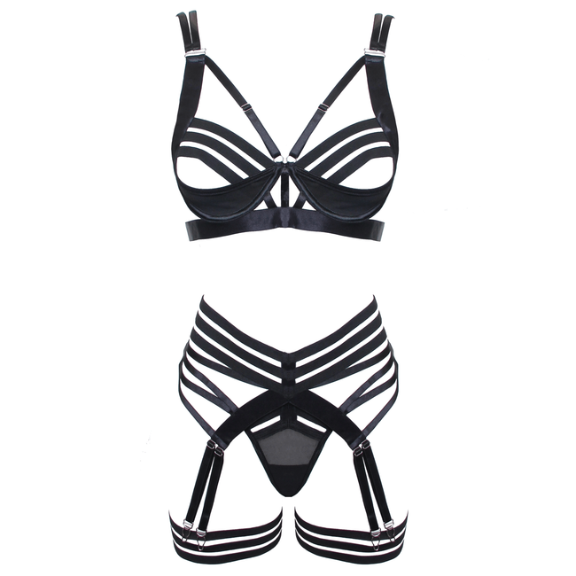Love In Leather - Strappy Harness Lingerie Set | Large