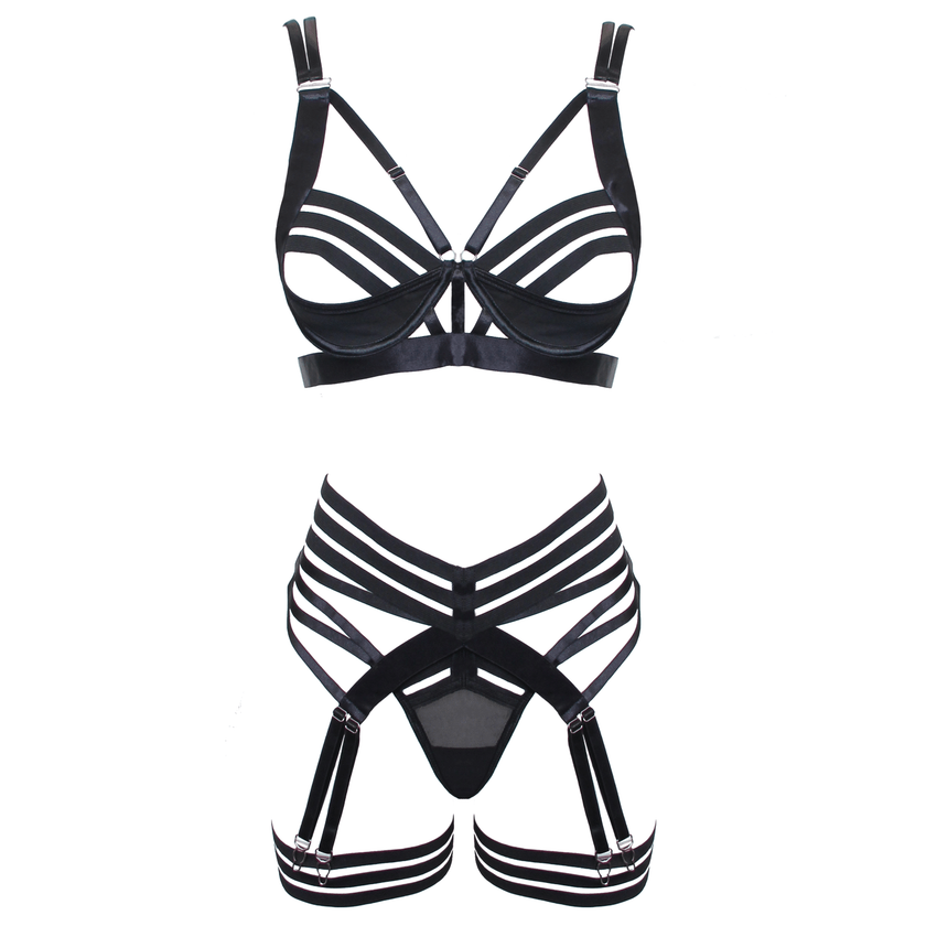 Love In Leather - Strappy Harness Lingerie Set | Large