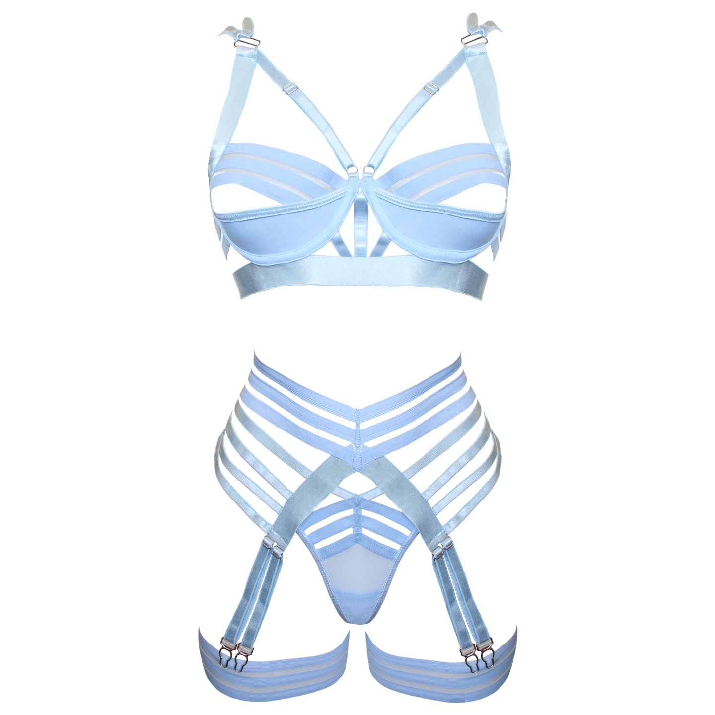 Love In Leather - Blue Strappy Harness Lingerie Set | Large