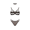 Love In Leather - Peek-A-Boo Bra & Panty Set w/ Choker | Large