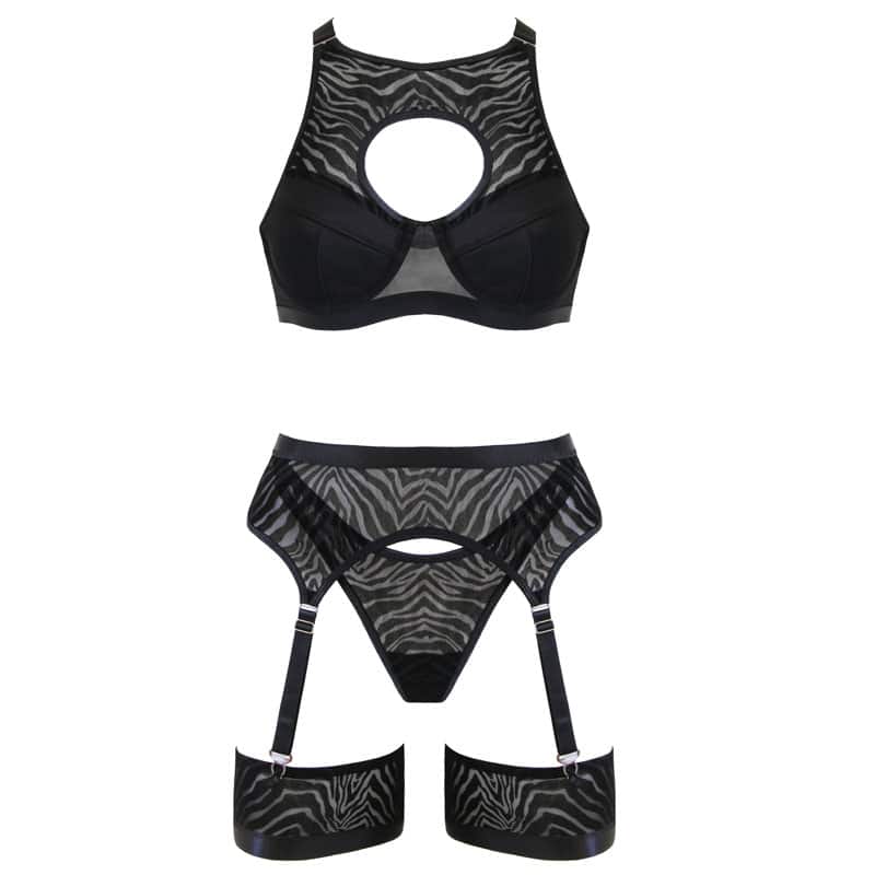 Love In Leather - Sheer 5 Piece Lingerie Set | Large