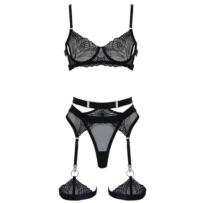 Love In Leather - 5 Piece Embroided Lingerie Set | Small