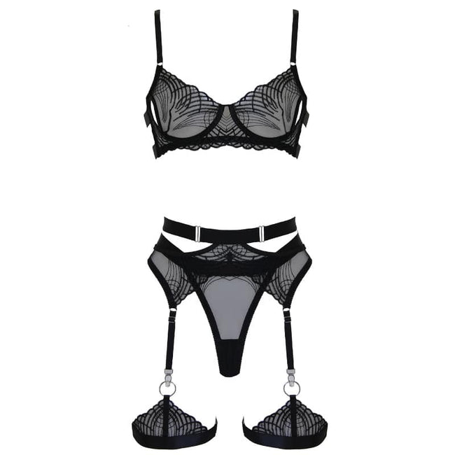 Love In Leather - 5 Piece Embroided Lingerie Set | Large