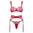 Love In Leather - Scalloped Red Mesh & Satin 3 Piece Lingerie Set | Small