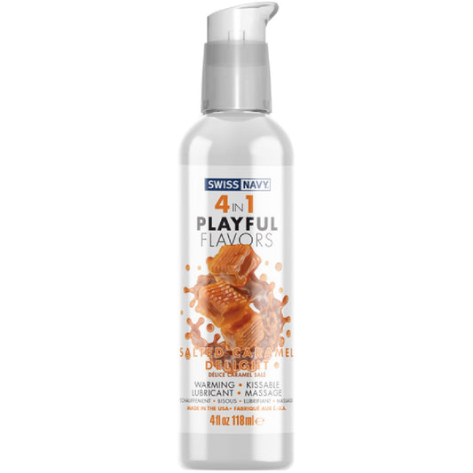 Swiss Navy – 4-In-1 Playful Flavours Salted Caramel Delight | Multi-Purpose Lubricant & Edible Gel