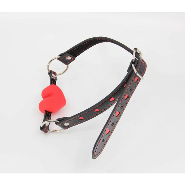 Love In Leather - Heart Design Faux Leather Gag With Solid Red Heart | Black