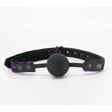 Love In Leather - Satin and Lace Silicone Ball Gag | Purple