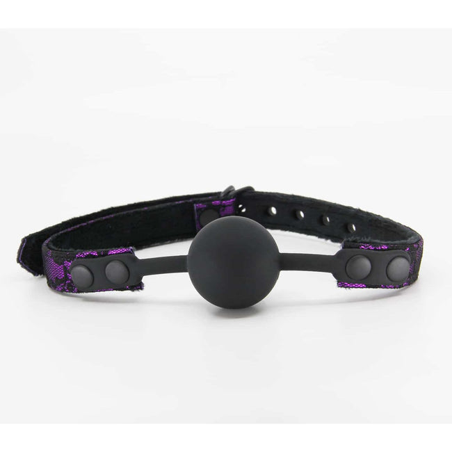 Love In Leather - Satin and Lace Silicone Ball Gag | Purple