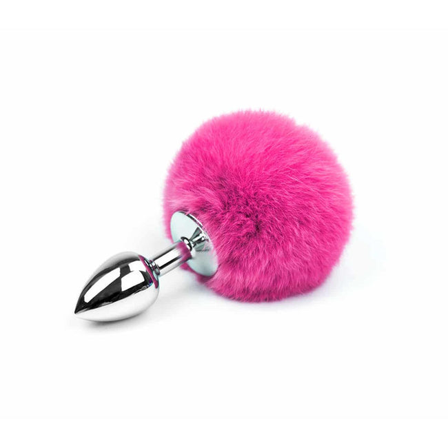 Love In Leather - Bunny Hot Pink Tail Butt Plug | Medium