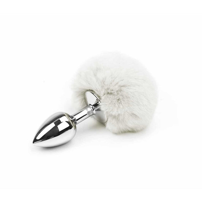 Love In Leather - White Bunny Tail Butt Plug | Medium