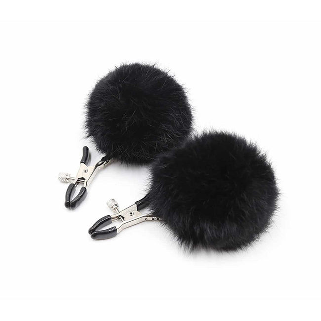 Love In Leather - Black Pom Pom Nipple Clamps | Alligator Clip