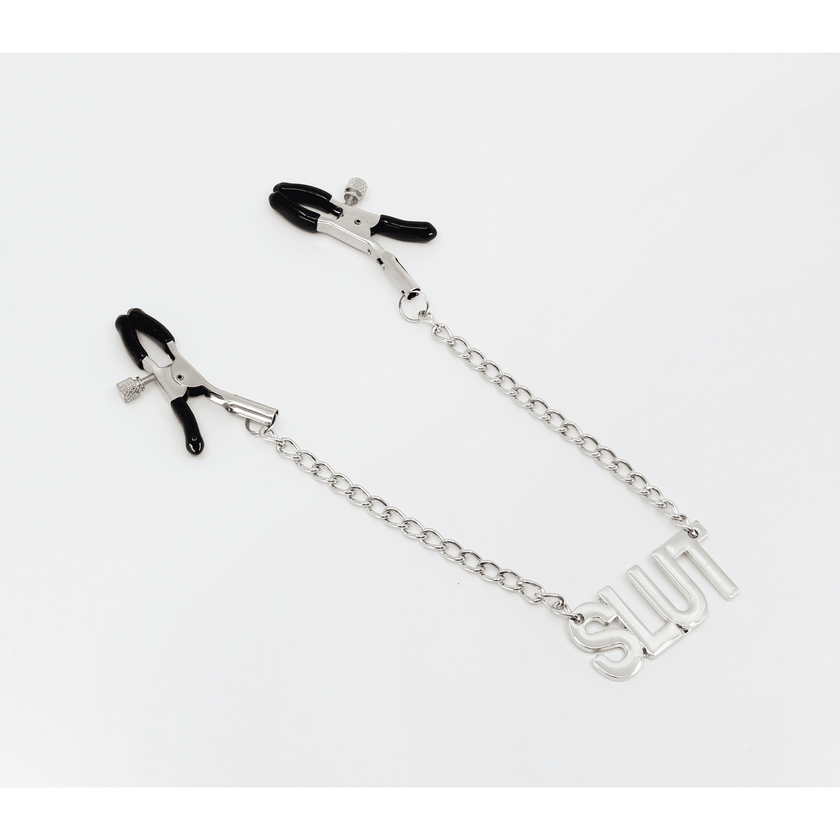 Love In Leather - Word Plate Nipple Clamps | Slut