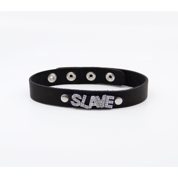 Love In Leather - Diamante Word Leather Collar | Slave