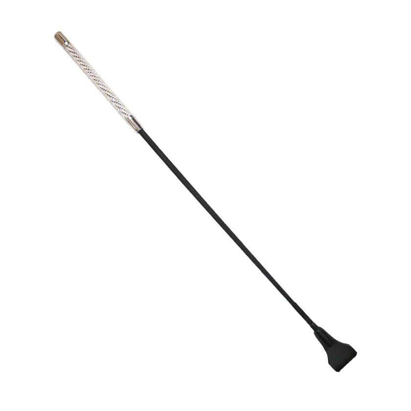 Love In Leather - Diamanté Encrusted Long Leather Crop | Black