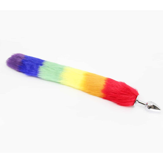 Love In Leather - Foxtail Butt Plug | Large Rainbow