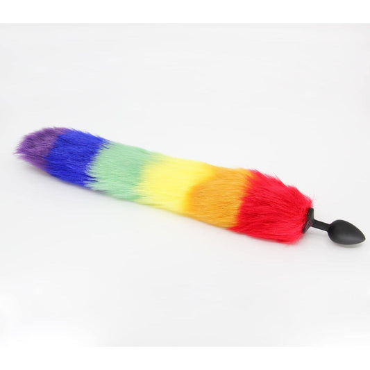 Love In Leather - Foxtail Butt Plug | Large Rainbow