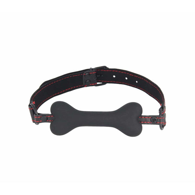 Love In Leather - Faux Leather Gag With Silicone Bone | Black
