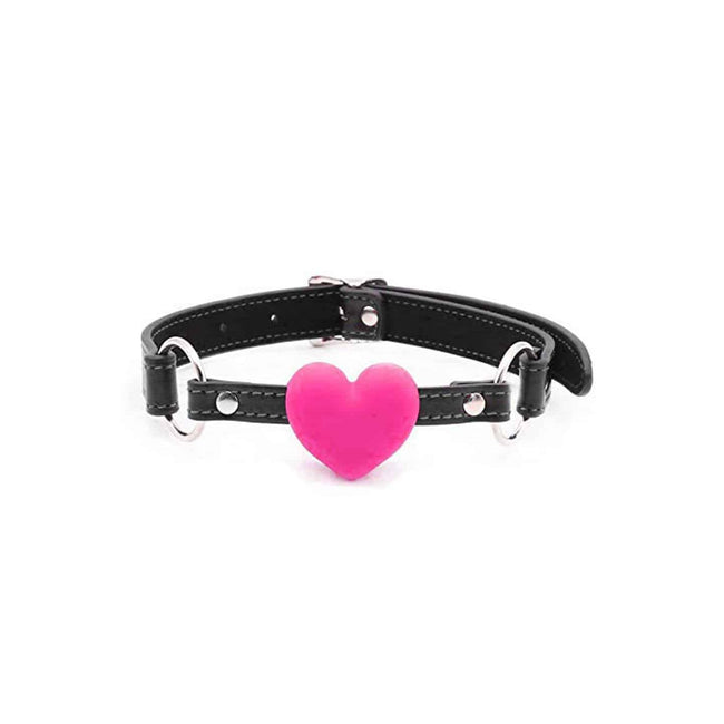 Love In Leather - Faux Leather Gag With Pink Silicone Heart | Black