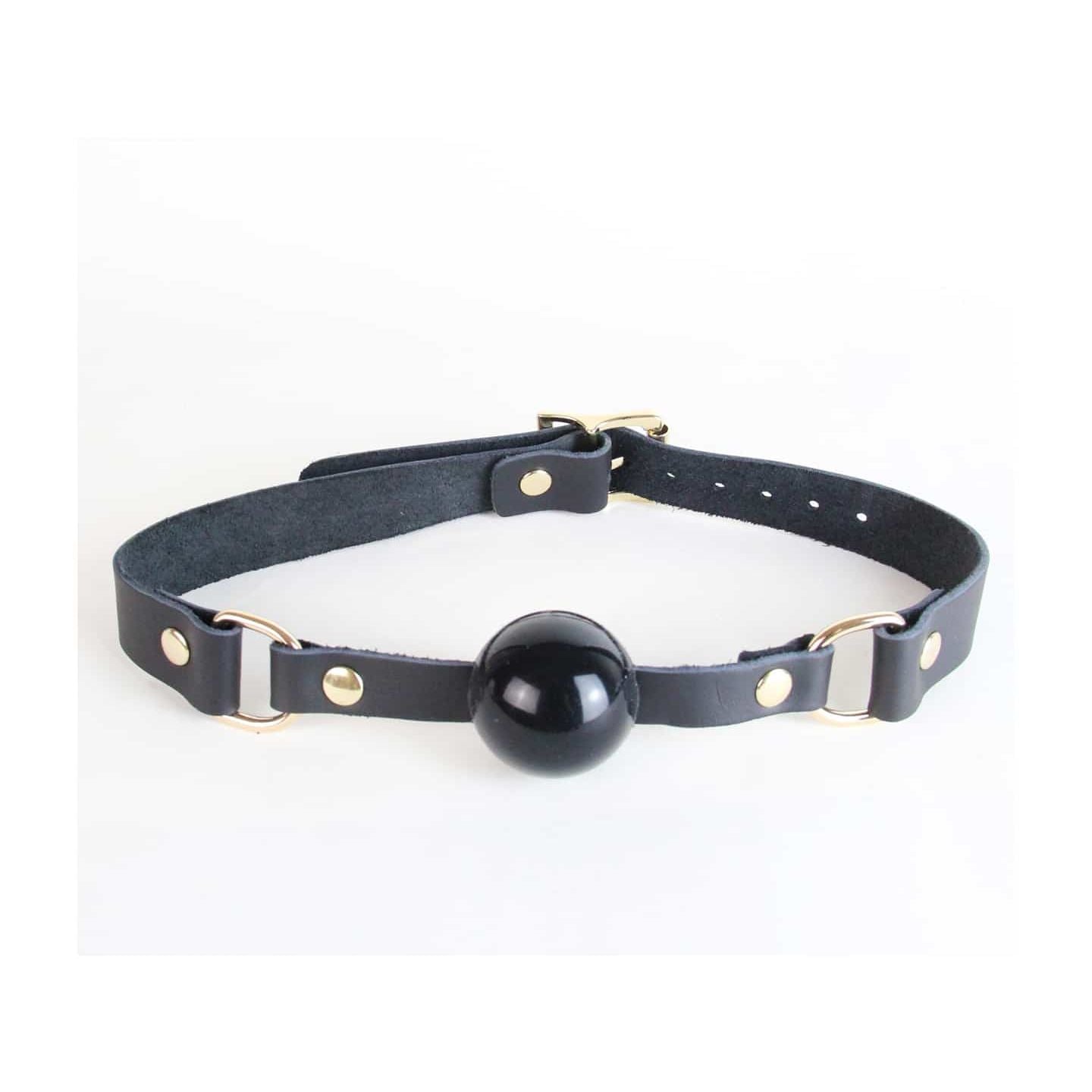 Love In Leather - Leather Gag With Solid Ball and Metal Hardware | Gold