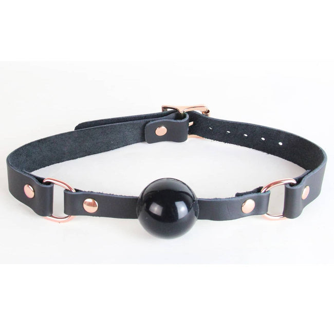 Love In Leather - Leather Gag With Solid Ball and Metal Hardware | Rose Gold