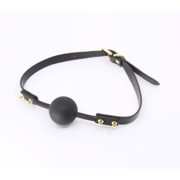Love In Leather - Black Faux Leather Ball Gag With Silicone Ball | Gold Hardware
