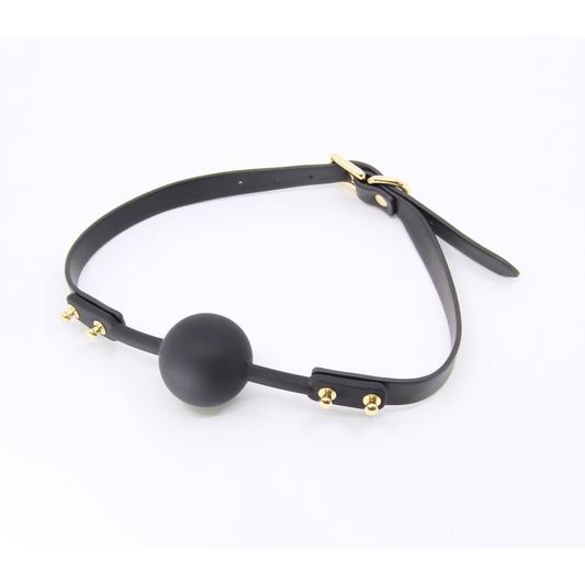 Love In Leather - Black Faux Leather Ball Gag With Silicone Ball | Gold Hardware