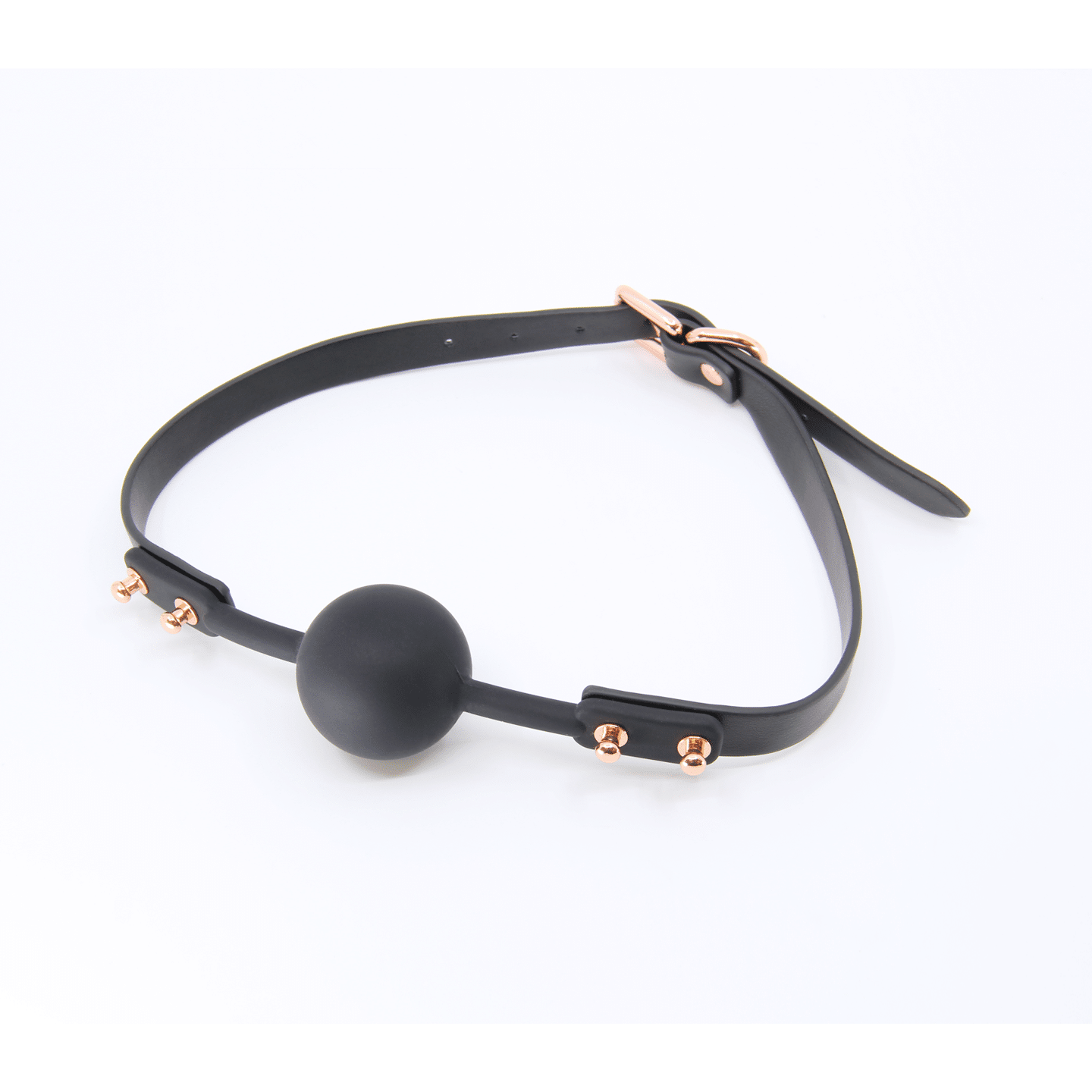 Love In Leather - Black Faux Leather Ball Gag With Silicone Ball | Rose Gold Hardware