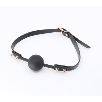 Love In Leather - Black Faux Leather Ball Gag With Silicone Ball | Rose Gold Hardware