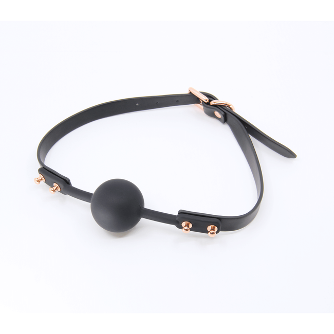 Love In Leather - Black Faux Leather Ball Gag With Silicone Ball | Rose Gold Hardware