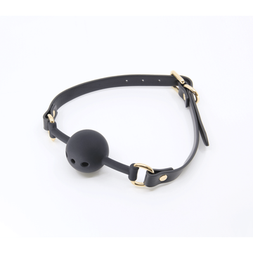 Love In Leather - Black Faux Leather Gag With Breathable Silicone Ball | Gold Hardware