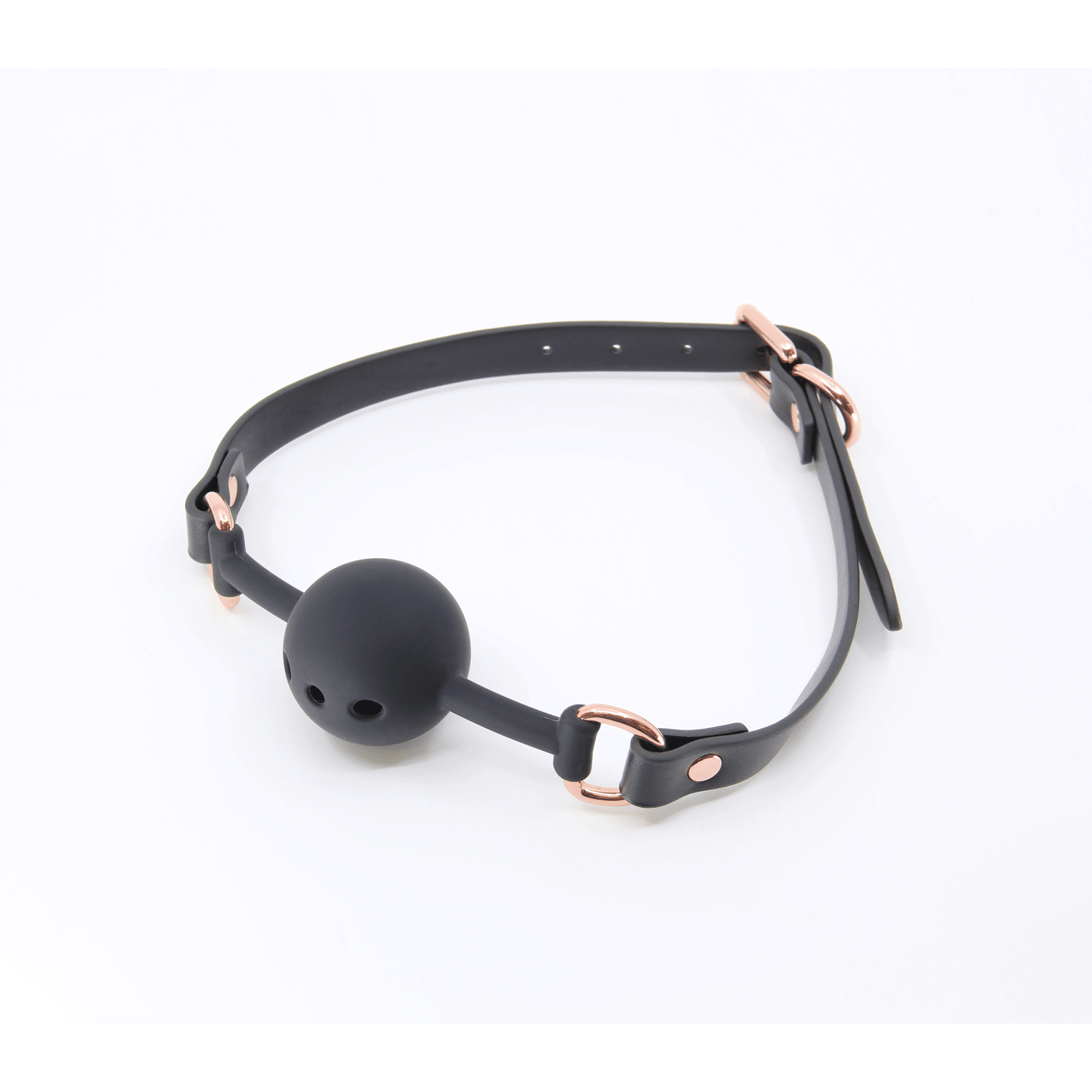 Love In Leather - Black Faux Leather Gag With Breathable Silicone Ball | Rose Gold Hardware