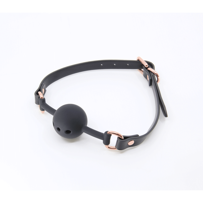 Love In Leather - Black Faux Leather Gag With Breathable Silicone Ball | Rose Gold Hardware