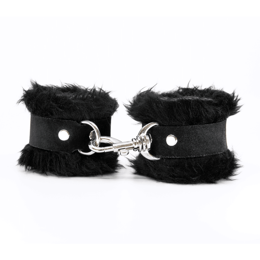 Love In Leather - Black Fluffy Cuffs w/ Suede Leather | Australian Made