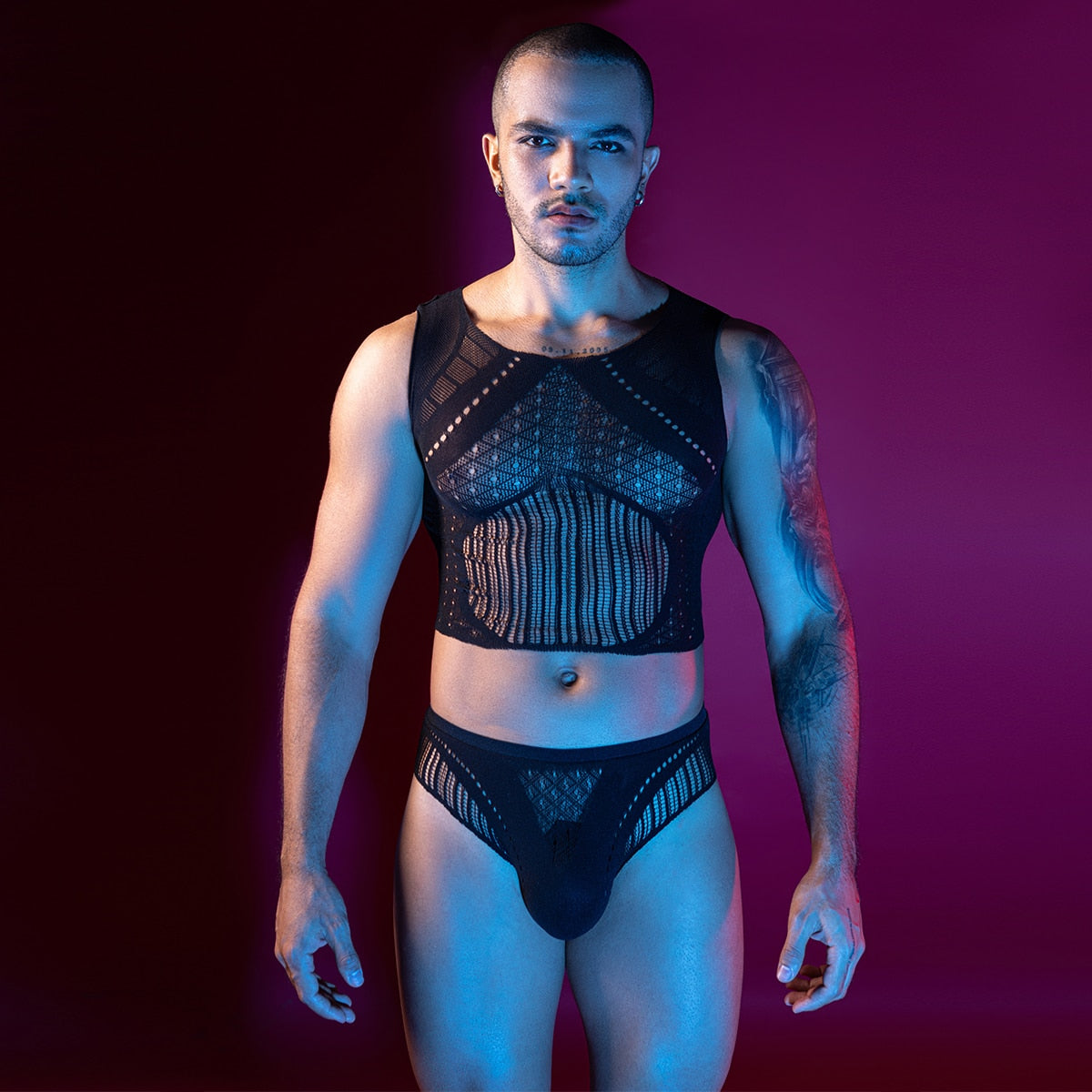 Love In Leather - Male fishnet Two Piece Lingerie Set | One Piece