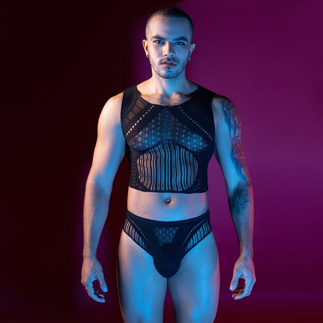 Love In Leather - Male fishnet Two Piece Lingerie Set | One Piece