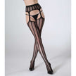 Love In Leather - Contrast Stripes Thigh High Stockings w/ Attached Garter | One Size