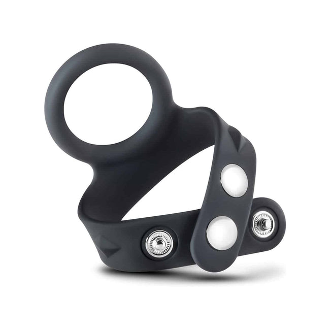 Love In Leather - Adjustable Silicone Cock Ring With Quick Release Ball Strap | Black and Chrome