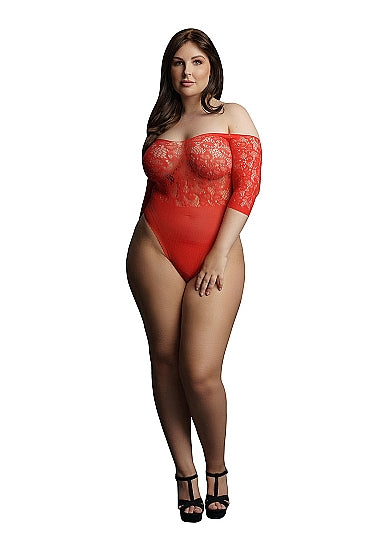 Le Désir - Rhinestone Off Shoulder Bodystocking - Queen Size | Red