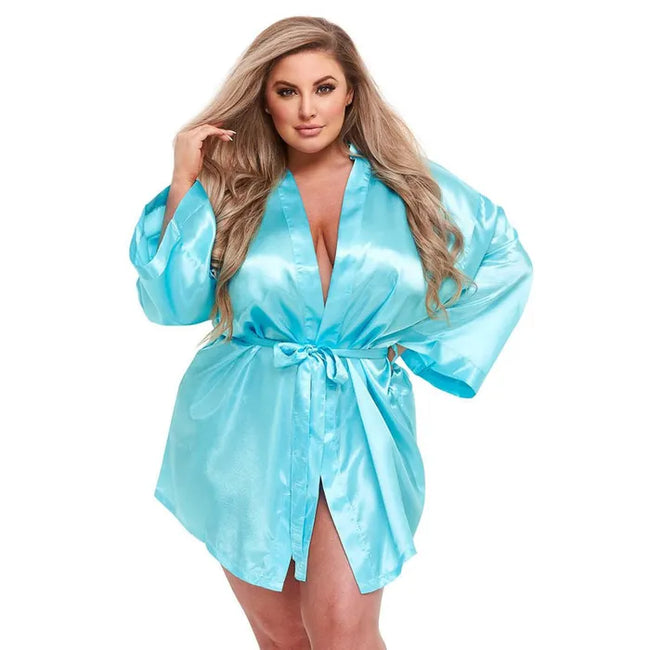 Baci - Baby Blue Satin Robe | XS-3XL